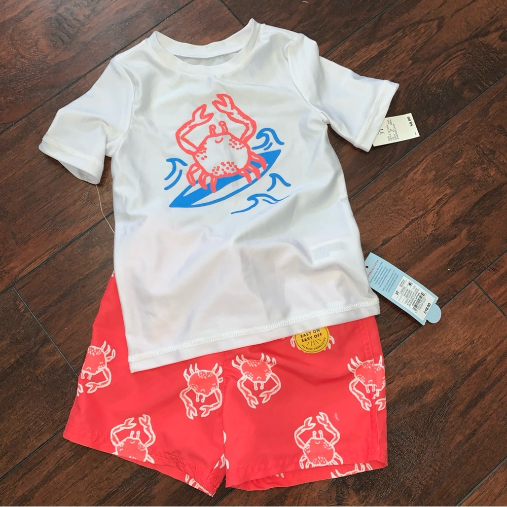 Cat & Jack White and Red Crab Swim Rashguard Set
